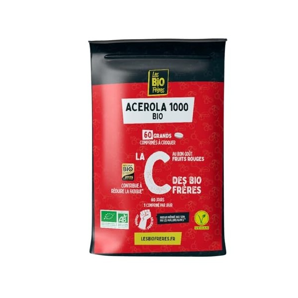 Vitamine C 1000mg – Réduit la Fatigue – Soutient le Système Immunitaire – Cure de 2 mois – 60 comprimés à croquer – Acérola B