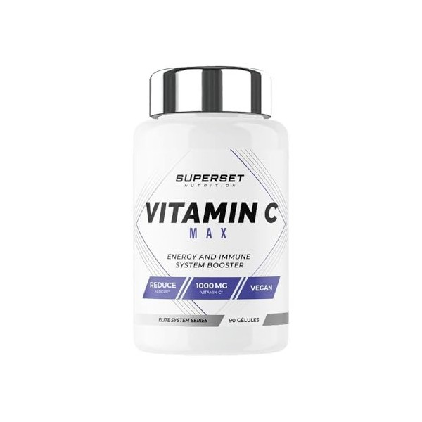 Superset Nutrition - Vitamin C Max 90 capsules végétales - 1000 mg de vitamine C pure - Antioxydant, métabolisme énergétiqu