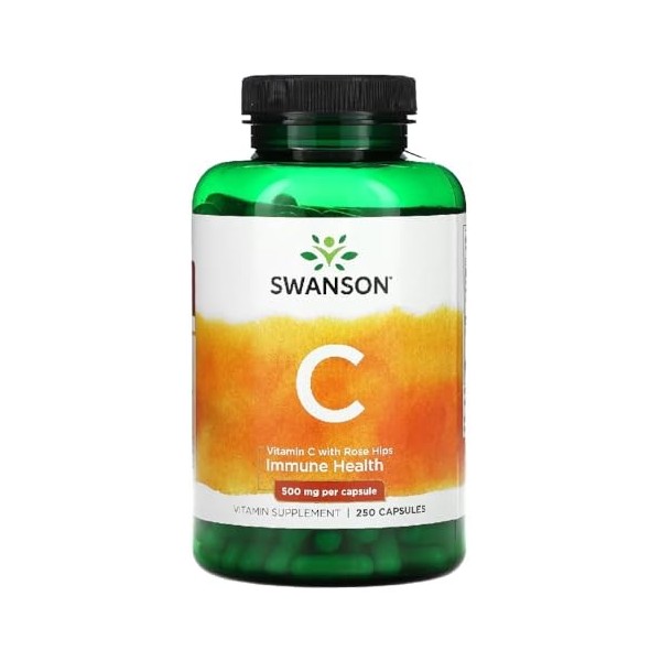 Swanson - Vitamine C Rose Hips - Vitamine C avec Cynorrhodon | Support Immunitaire et Antioxydant Puissant - 250 Gélules