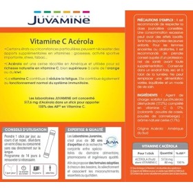 JUVAMINE - Vitamine C Acérola orodispersible - Aide à réduire la fatigue - Soutient limmunité - Absorption rapide - 14 stick