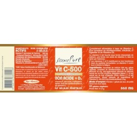 Vitamine C 500 mg Essence Pure - Avec Acérola, Eglantier, Complexe de Citroflavonoïdes et Vitamine D3 - Ascorbate de Calcium 