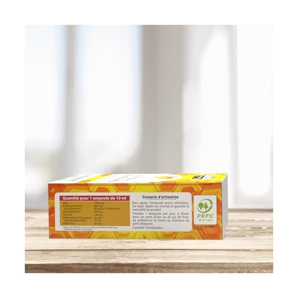JUVAMINE - Gelée royale - Pollen - Propolis - Miel - Vitamine C - Produits de la Ruche - 10 ampoules - Résistance de lorgani
