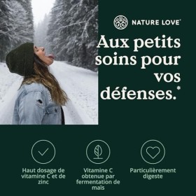 NATURE LOVE® Vitamine C Tamponnée et Zinc – 180 gélules – hautement dosé : 1000mg vitamine C + 15mg zinc – fermentation de ma