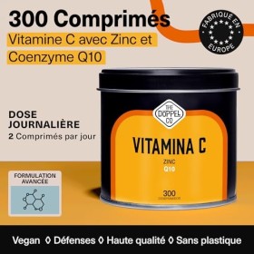 Vitamine C 500 mg + Zinc 10 mg + Q10 20 mg par Dose - 300 comprimés - Vitamines pour la Fatigue et le Manque dÉnergie - Syst