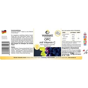 OPC 60 mg - 250 gélules - Végétarien - Avec vitamine C - 200 mg dextrait de peau de raisin | Warnke Vitalstoffe - Qualité de