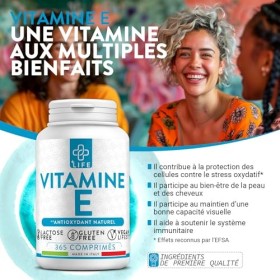 Vitamine E Pure 365 Comprimés PiuLife® 120mg Par Dose 178UI, Complément Alimentaire Vitamine E Visage Peau, Yeux Vue, Vitamin