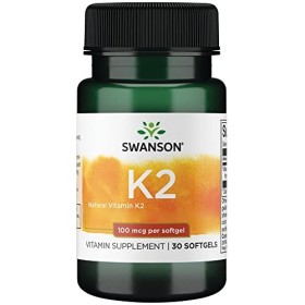 Swanson, Vitamine K2 Ménaquinone MK-7 , 100mcg, 30 Capsules molles, Haute Dosé, Sans Soja, Sans Gluten, Sans OGM