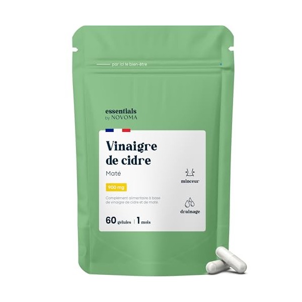 Vinaigre de Cidre avec Maté - Soutien pour le Métabolisme et le Drainage, 60 Gélules Végétales, Cure de 1 Mois, Fabriqué en F