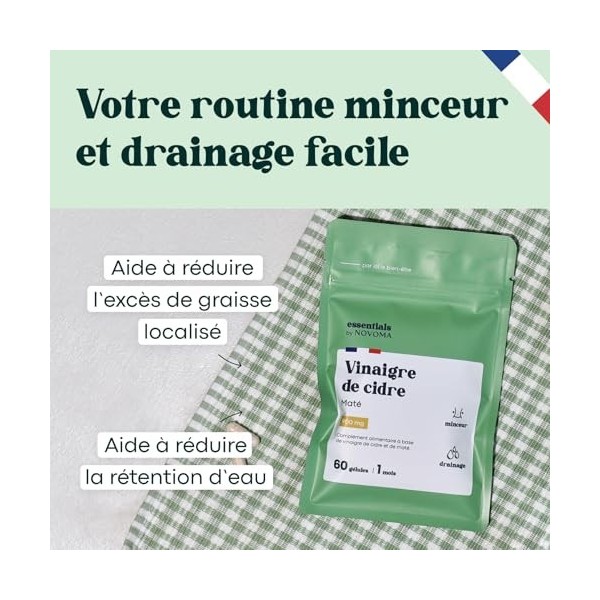 Vinaigre de Cidre avec Maté - Soutien pour le Métabolisme et le Drainage, 60 Gélules Végétales, Cure de 1 Mois, Fabriqué en F