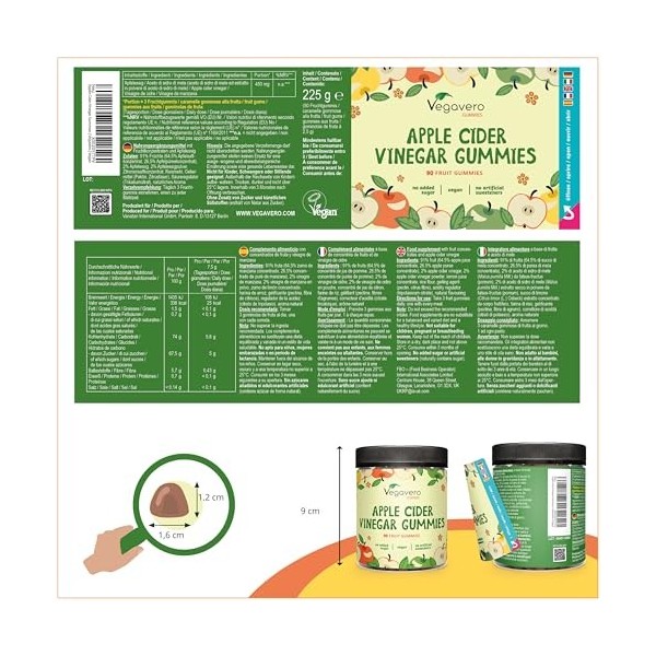 Gummies Vinaigre de Cidre | Sans Sucres Ajoutés & Vegan | Digestion + Glycemie | Vegavero®