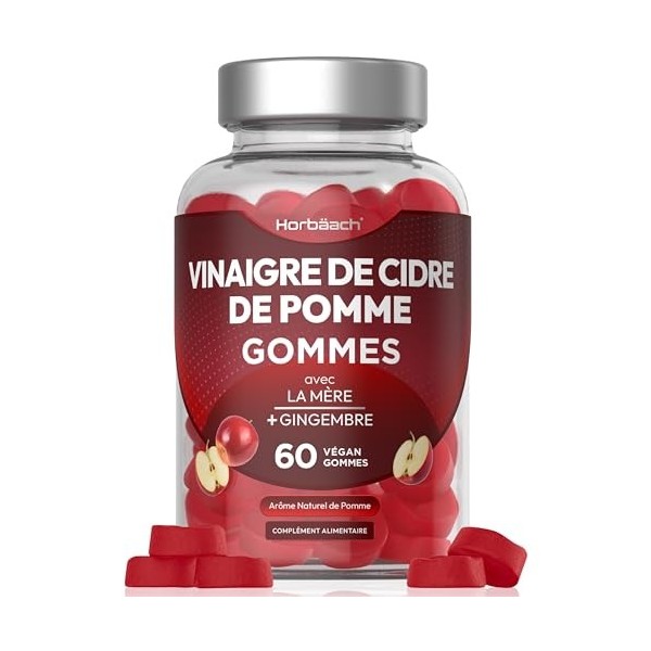 Vinaigre de Cidre de Pomme Gummies | Avec la Mère | 60 Pièces | Supplément Gommeux Végétalien | Apple Cider Vinegar | par Hor