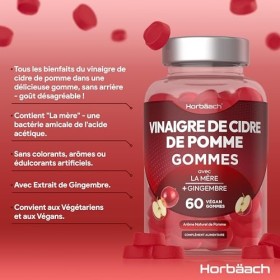 Vinaigre de Cidre de Pomme Gummies | Avec la Mère | 60 Pièces | Supplément Gommeux Végétalien | Apple Cider Vinegar | par Hor