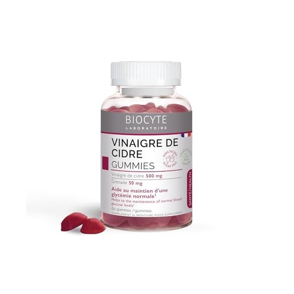 BIOCYTE Gummies Vinaigre de Cidre de Pomme - Complément alimentaire Digestion, Taux de Sucre - Vinaigre de Cidre, Grenade, Ch