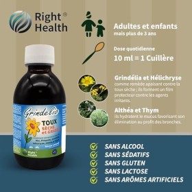 GRINDELIO: Toux Sèche et Grasse contre les spasmes de la toux et mucolytique 200 ml. Avec Grindélia, Hélichryse, Guimauve, Th