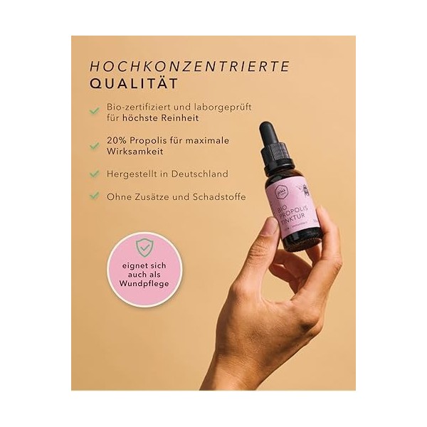 Gaiacare® Teinture de propolis bio à 20 % de propolis - Gouttes de propolis hautement dosées pour la prise et le soin des pea