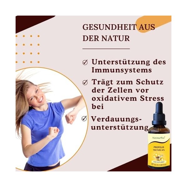 Teinture mère de Propolis 40% – 2 x 50 ml – Pure à forte dose de propolis gouttes – 100% naturel - Extrait de propolis - Nati