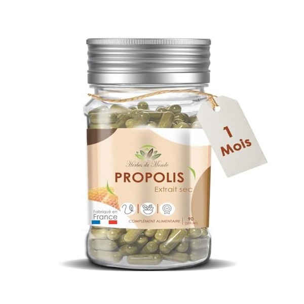 Herbes du Monde - Propolis Haute Teneur 90 Gélules: Cure de 1 Mois, 100% Végétal, Qualité Supérieure, Booste Système Immunita