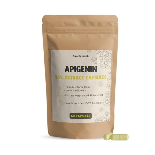 Cupplement Apigenin 60 Capsules 98% Extrait 100 MG Par Capsule - Superfood - Suppléments pour le sommeil - Apigenin - No 50mg