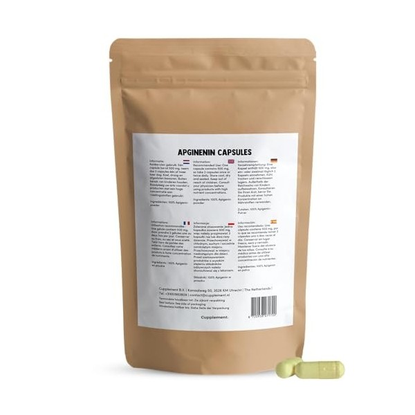 Cupplement Apigenin 60 Capsules 98% Extrait 100 MG Par Capsule - Superfood - Suppléments pour le sommeil - Apigenin - No 50mg