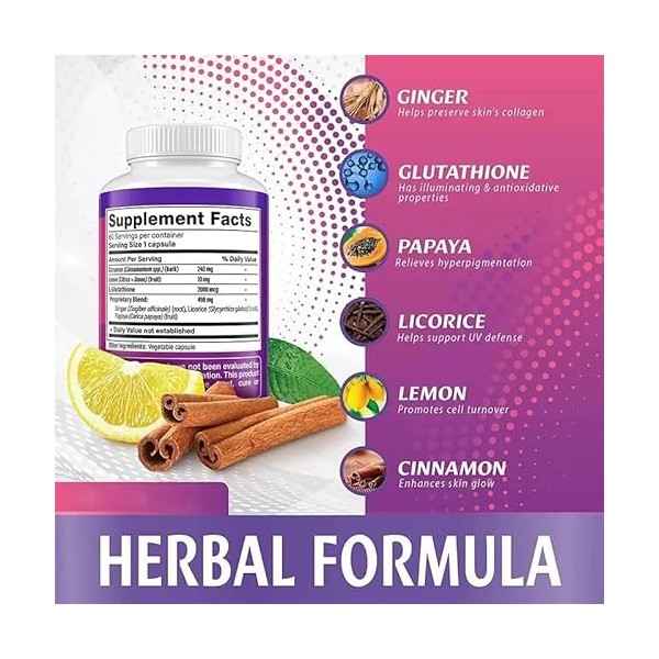 Lot de 60 capsules de glutathion, blanchiment de la peau, hyperpigmentation éclaircissante de la peau, glutathion, 5000 mg