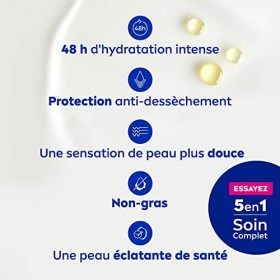 NIVEA Lait Crème Nourrissant 48h Peaux Sèches à Extra Sèches 1 x 250 ml , Crème hydratante avec Concentré de Soin & Huile d’