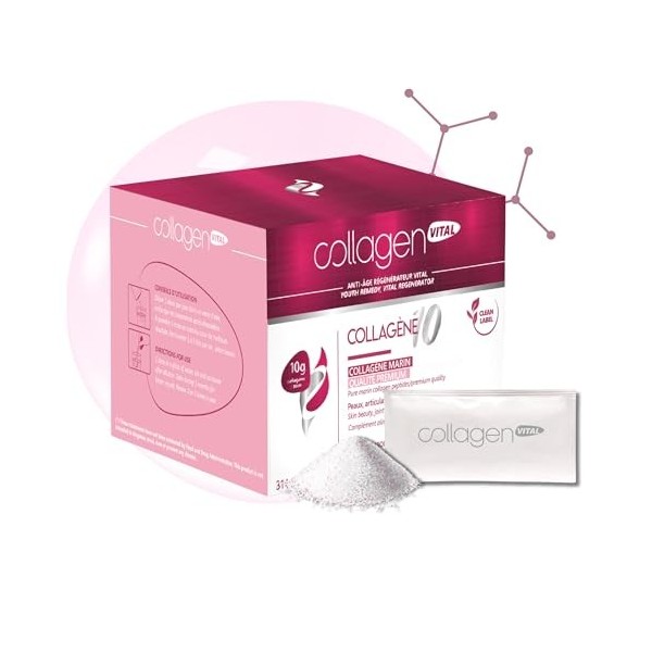 Collagen Vital 10 - Actifs de Biopeptides de Pur Collagène Marin à Forte Concentration - Complément Alimentaire Anti-Âge Régé