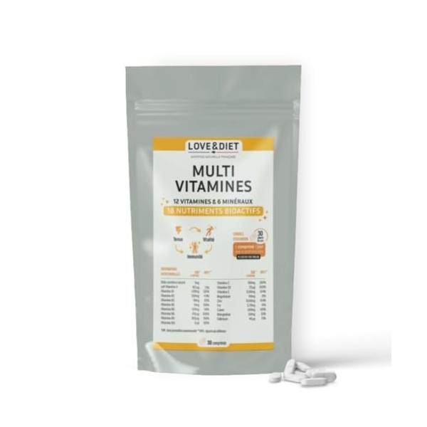 multivitamines et minéraux Love&Diet - Complément Alimentaire - 18 nutriments bioactifs - 30 comprimés - Made in France - LOV
