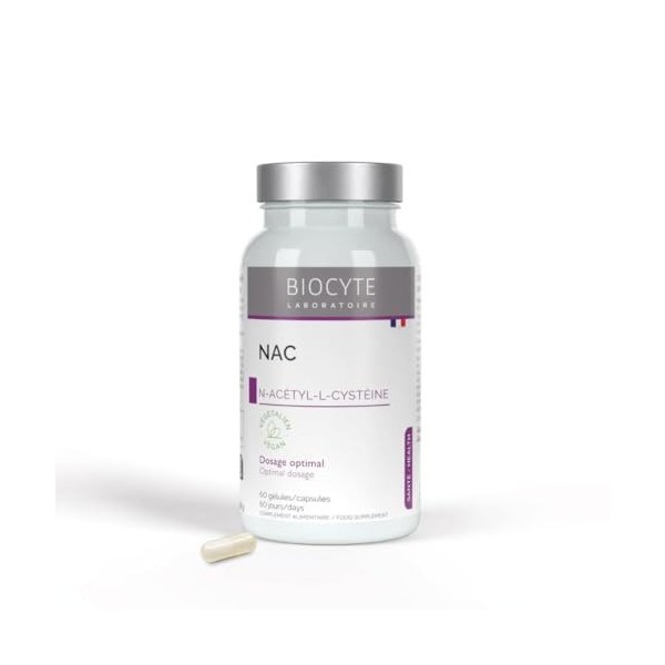BIOCYTE NAC N-Acetyl-Cysteine 590 mg - Glutathion - Antioxydant, Détoxifiant & Bien-Être Respiratoire - 60 Gélules Vegan - Fa