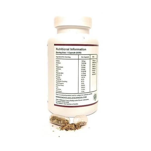 Capsules dalgues marines irlandaises chrondrus crispus certifiées biologiques récoltées sur la côte Atlantique Nord de lI