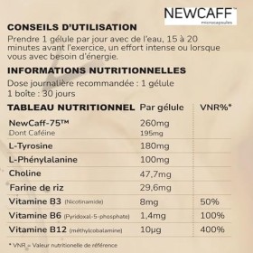 Caffeine Energy - 195mg de Caféine/jour - Effet Longue Durée - Anti-fatigue - Concentration