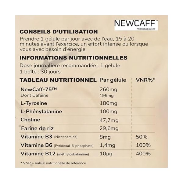 Caffeine Energy - 195mg de Caféine/jour - Effet Longue Durée - Anti-fatigue - Concentration