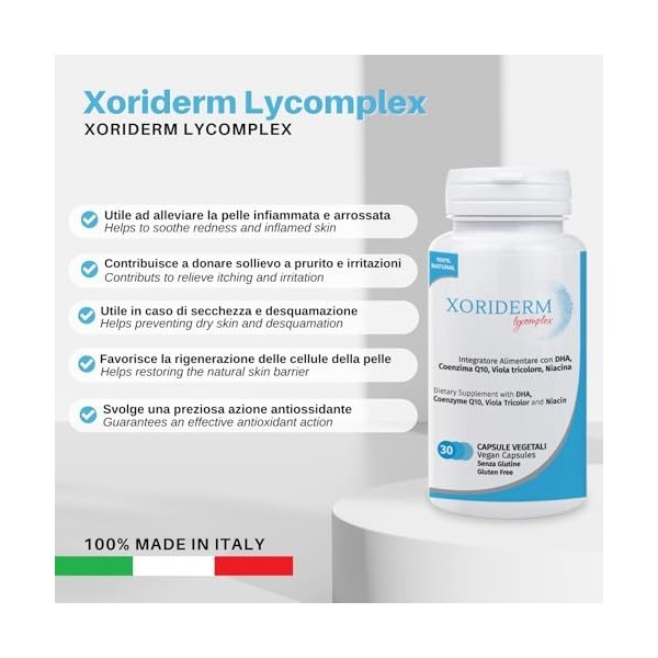 XORIDERM LYCOMPLEX Complément Alimentaire Utile au Maintien d’une Peau Normal |Action Apaisante et Protectrice |30 gélules
