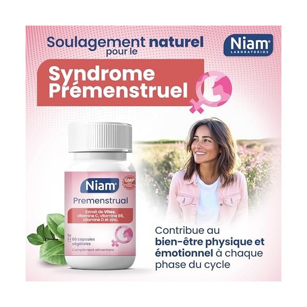 Vitex Agnus Castus 350 mg | Syndrome Prémenstruel SPM et Douleurs Menstruelles | Gattilier, Vitamines B6, D, C et Zinc | 60