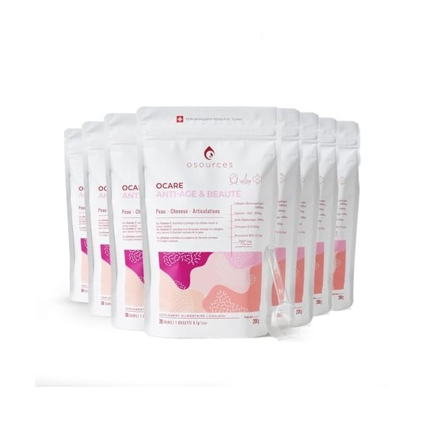 TOUT EN UN- Anti-âge -8 mois- Collagène 5000mg -Acide Hyaluronique 100mg -Q10 50mg- Cystéine NAC 200mg - PQQ 5mg - Resvérat