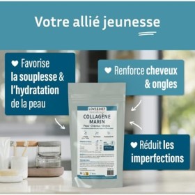 Collagène marin + zinc, B5, B6, B8 Peau Ongles Cheveux 60 gélules Cure dun mois LOVE&DIET