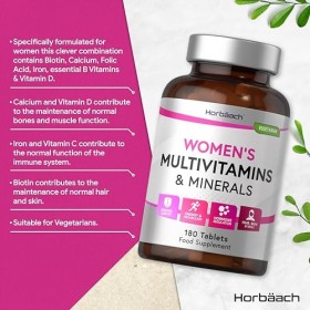 Multivitamines et Minéraux Femme | 180 Comprimés Vegan | pour Système Immunitaire et Soutien énergétique | Complément Aliment