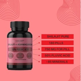 Shilajit Pur | 180 Capsules | 50% Acide Fulvique |6 mois | 144000mg |+Naturelle dAshwagandha |+85 Minéraux | Complément Alim