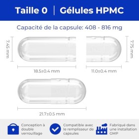 ATLEMISME Capsules Végétales Vides Taille 0 - Lot de 1000 - Sans Gélatine, Idéales pour Compléments Alimentaires et Poudres -