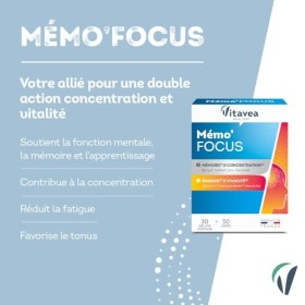 VITAVEA BIEN-ETRE - MémoFocus - Complément alimentaire mémoire, concentration et vitalité - Bacopa, Caféine, Zinc, Vitamine 