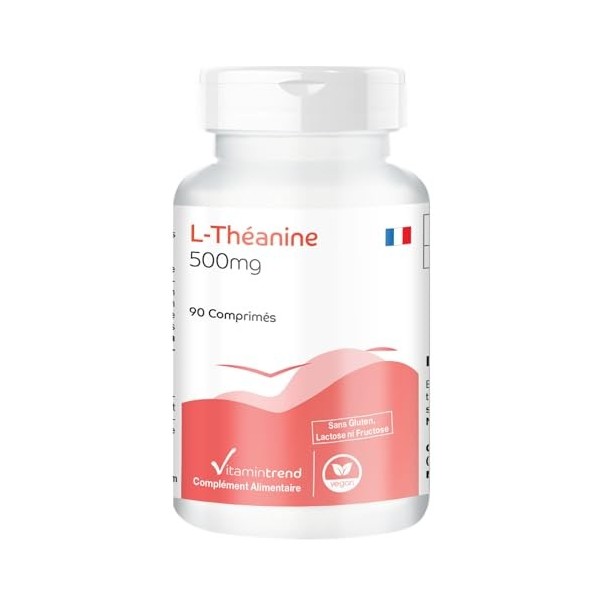 L-Théanine 500mg - Acide aminé - 500mg L-Théanine par dose journalière - 90 comprimés - hautement dosés - dosage sûr - végéta