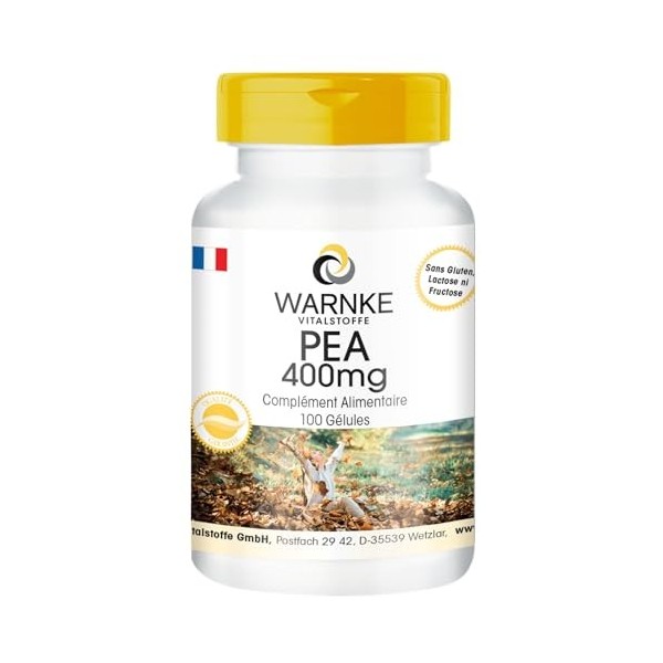 PEA 400mg - avec 400mg de palmitoyléthanolamide par gélule - 100 gélules - hautement dosé - végétalien | Warnke Vitalstoffe -