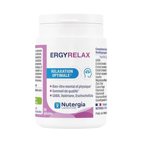 Nutergia – Relaxation optimale – Bien-être mental et physique – Sommeil de qualité – Complément alimentaire – 60 Gélules – Fa
