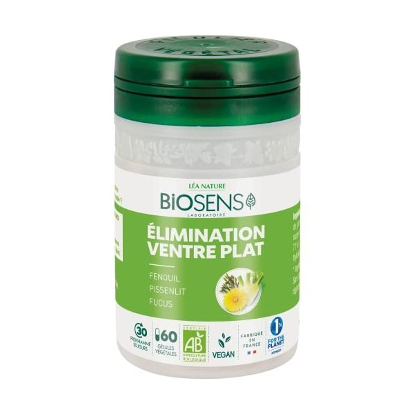 Biosens - Gélule végétale Ventre plat Elimination - Fenouil, Pissenlit et Fucus - Certifié Bio AB Vegan - Fabriqué en France 