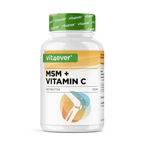 MSM 2000mg - 365 Comprimés - Avec Vitamine C Naturelle dAcérola - Sans Additifs - 6 mois dapprovisionnement - Hautement Dos