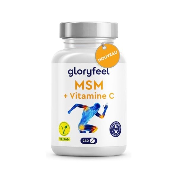 MSM avec Vitamine C, Complexe pour les Os, Articulations, Peau & Système Immunitaire*, 2000 mg de Méthylsulfonylméthane Par D