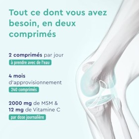 MSM avec Vitamine C, Complexe pour les Os, Articulations, Peau & Système Immunitaire*, 2000 mg de Méthylsulfonylméthane Par D