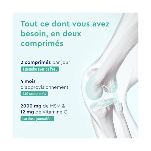 MSM avec Vitamine C, Complexe pour les Os, Articulations, Peau & Système Immunitaire*, 2000 mg de Méthylsulfonylméthane Par D