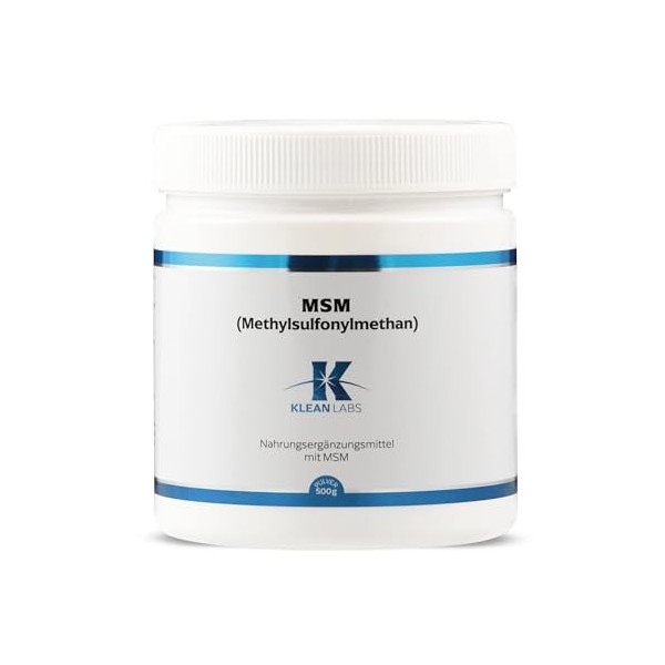 Klean Labs Poudre MSM méthylsulfonylméthane - Paquet de 500 g - Végétalien, sans OGM, sans gluten - Poudre de haute pureté