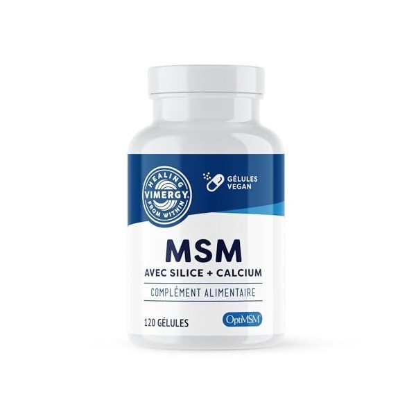Vimergy MSM Gélules de 500MG, – MSM avec Calcium et Silice – Capsule Végétalienne sans Agent Gélifiant – Sans OGM, Gluten ni 