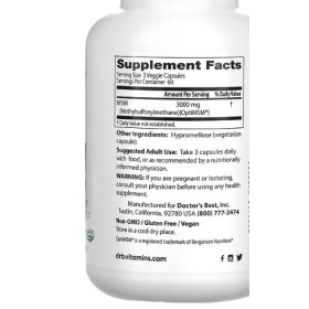 Doctors Best MSM avec OptiMSM Vegan, 1000mg - 180 gélules végétales - Soutien pour la Mobilité Articulaire